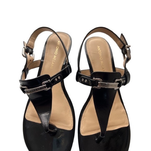 ANTONIO MELANI | Dress Sandals | Black Patent Leather | Size 8 - Picture 2 of 4